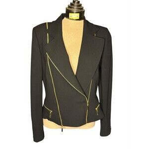 Antonio Melani Micheal’s Black With Gold Zipper Moto Jacket Blazer Cropped Chic